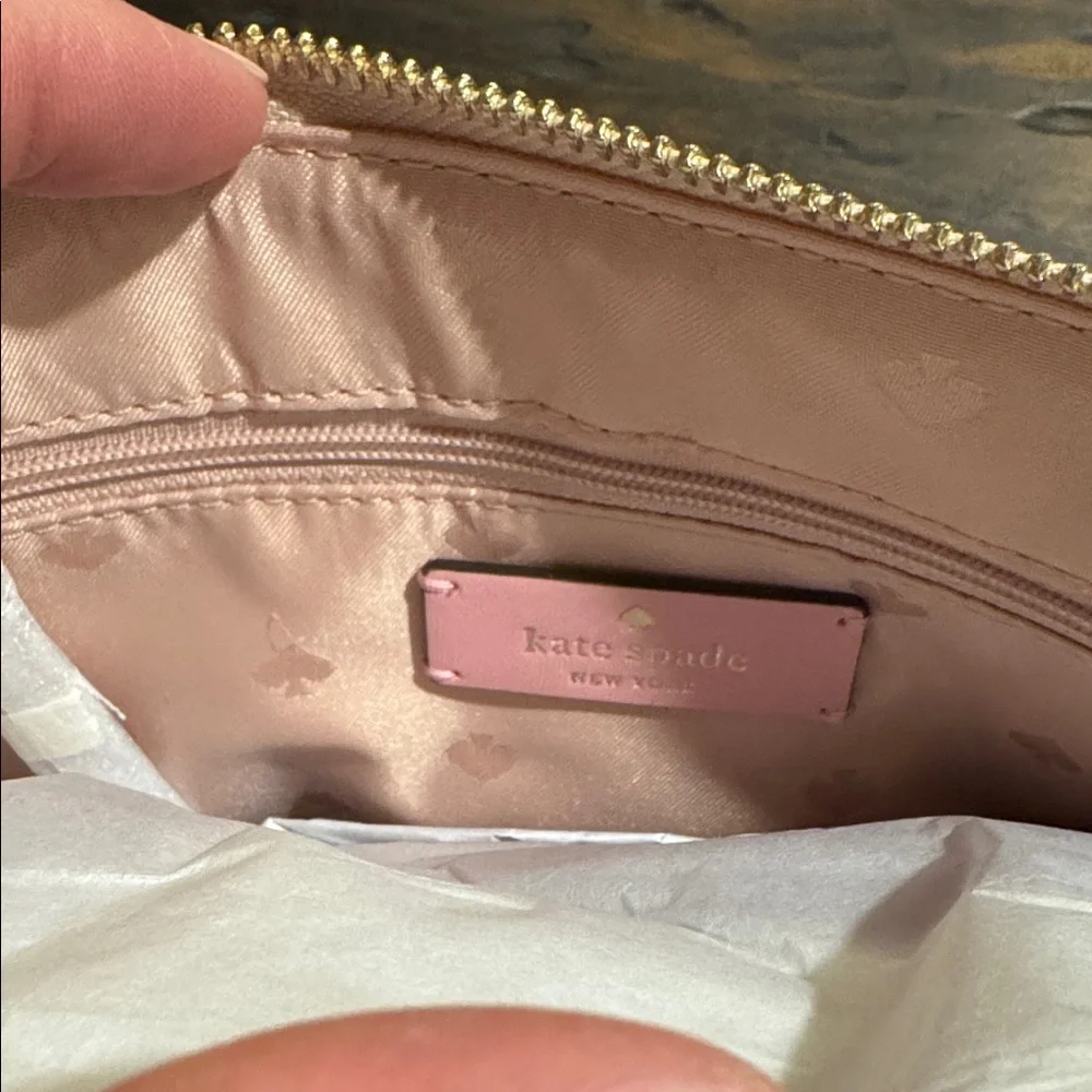 kate spade Warm Beige Leather Medium Top Zip Crossbody with Gold Heart Charm